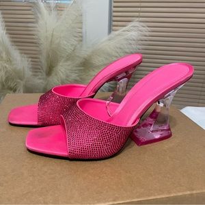 ZARA Pink Rhinestone Acrylic Heel Sz 9.5